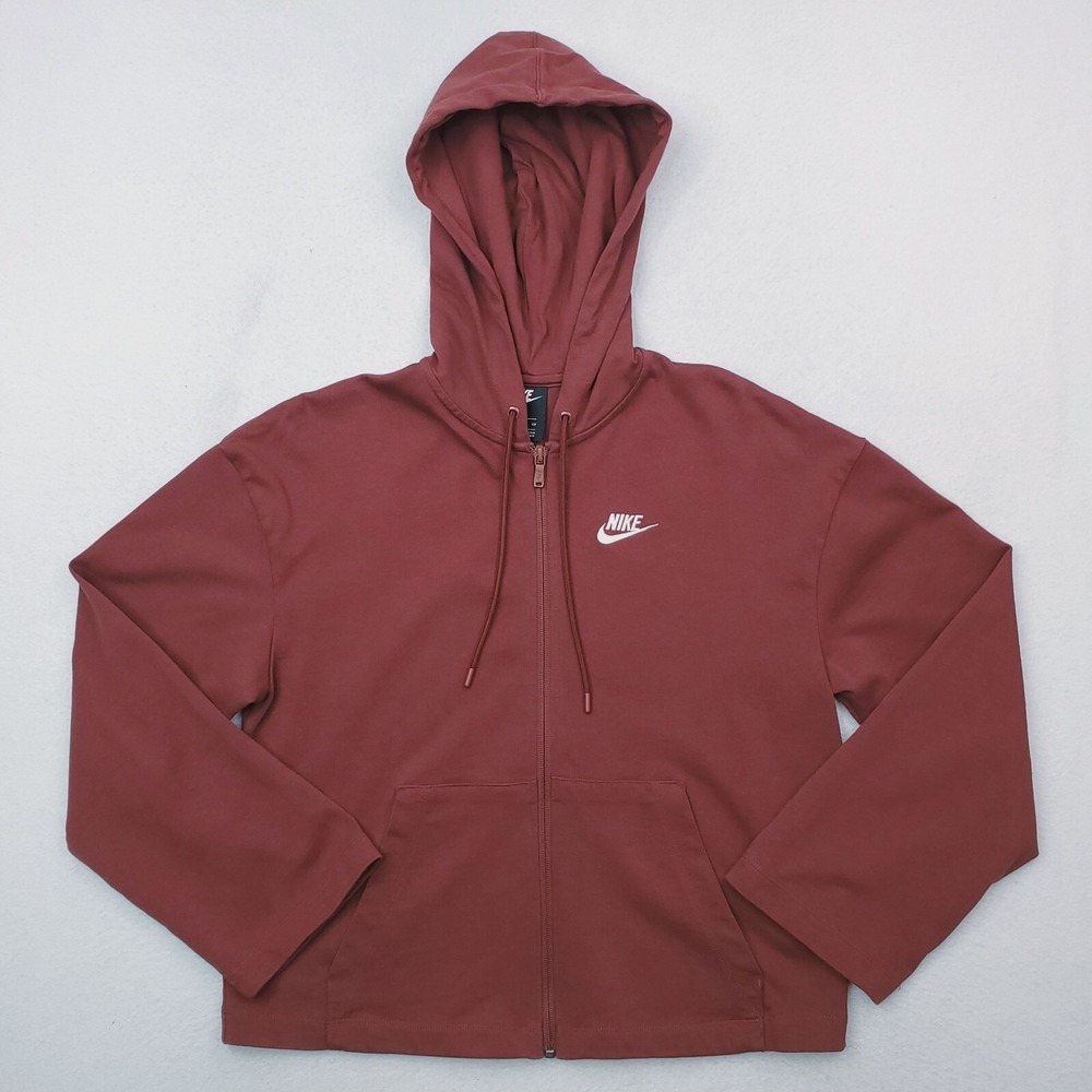 Nike Hoodie Womens Small Maroon Full Zip Sweatshirt Cropped Oversized Athleisure